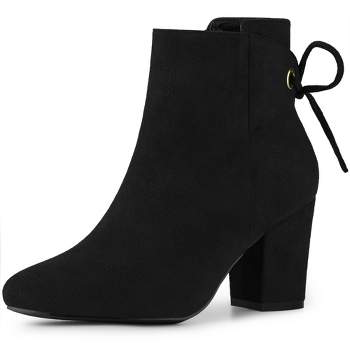 Allegra K Women's Round Toe Bow Decor Chunky Heel Ankle Boots : Target