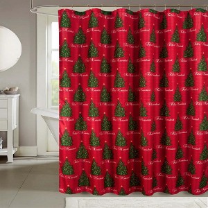 RT Designers Collection Christmas Tree Slub Shower Curtain 70" x 72" Red/Green - 1 of 4