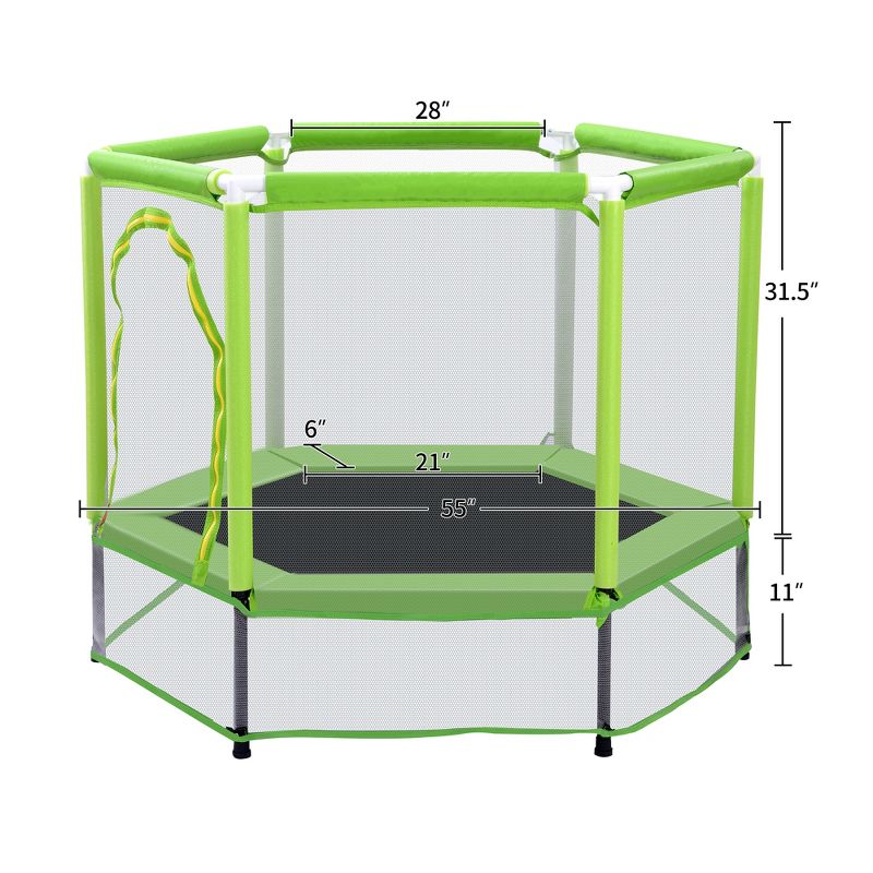 4.58FT Toddlers Indoor Outdoor Mini Trampoline with Safety Enclosure Net and Balls - ModernLuxe, 3 of 11