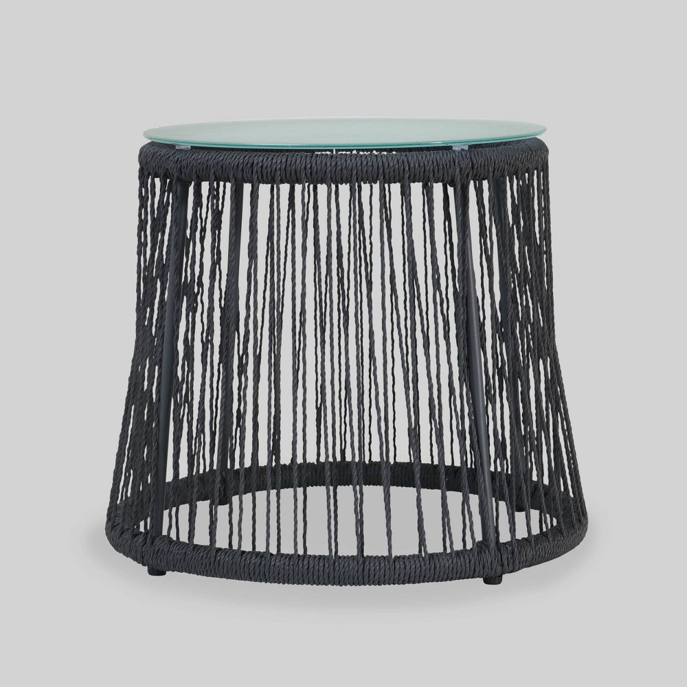 Southport Steel and Rope Side Table: Weather-Resistant, Tempered Glass Top - Christopher Knight Home