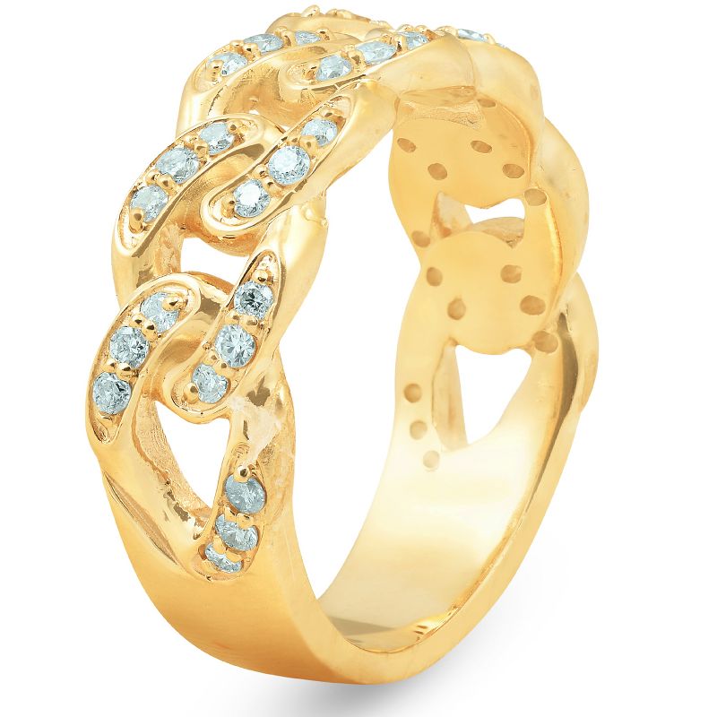 Pompeii3 1/2 Ct Mens Heavy Weight Solid Yellow Gold Curb Chain Diamond Ring Wedding Band, 3 of 5