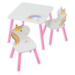 HearthSong Kids' Rainbow Unicorn Table and Two Chairs Playroom Furniture Set
