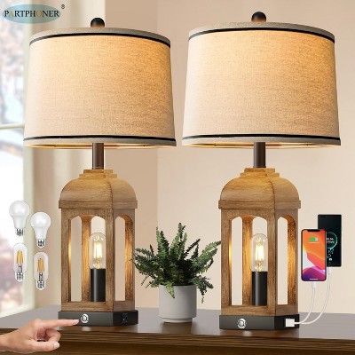 ROTTOGOON 26" Table Lamps Farmhouse Rustic USB A+C Ports Nightlight 3-Way Dimmable Touch Control 2-Pack