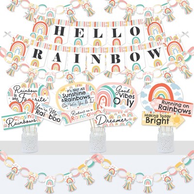 Big Dot of Happiness Hello Rainbow - Banner and Photo Booth Decor - Boho Baby Shower and Birthday Party Supplies Kit - Doterrific Bundle