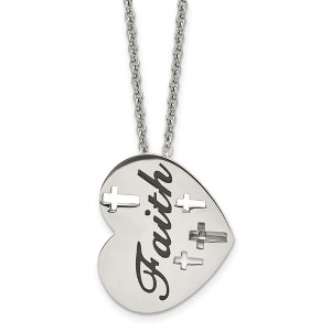 Chisel Stainless Steel and Enameled FAITH Heart with Cross Cut out Pendnat on a 20" Cable Chain Necklace - 1 of 4