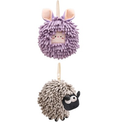 REGALWOVEN Cute Decorative Funny Sheep Shape Fast Drying Hanging Hand Towels 7" x 7" 2 Pcs