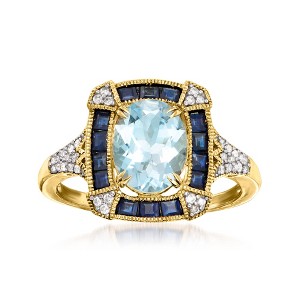Ross-Simons 1.50 Carat Aquamarine and .70 ct. t.w. Sapphire Ring With .12 ct. t.w. Diamonds in 14kt Yellow Gold - 1 of 4