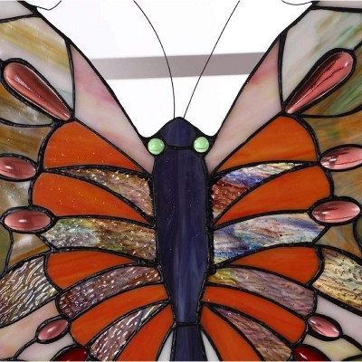 Colorful Tiffany-Glass Butterfly Window Panel with Textured Black Finish