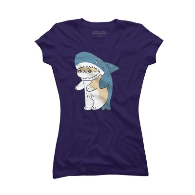 Junior's Design By Humans cat shark By Mob0 T-Shirt