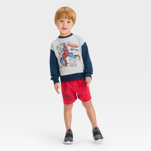 Toddler Boys' Marvel Spider-man French Terry Top And Bottom Set -  Blue/red/gray 12m : Target