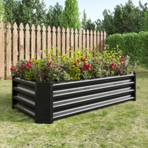 Rectangle Metal Raised Bed Garden,Metal Plant Pots Outdoor with Open Bottom Design,Garden Planter Boxes for Flowers,Vegetables-Coolbibila - 1 of 4