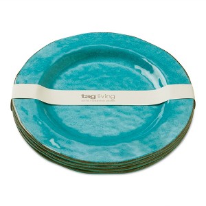 tagltd 10.75 in. Veranda Cracked Glazed Solid Melamine Plastic Dinnerware Plates Set of 4 Dishwasher Safe Indoor Outdoor Blue - 1 of 4