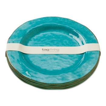 tagltd 10.75 in. Veranda Cracked Glazed Solid Melamine Plastic Dinnerware Plates Set of 4 Dishwasher Safe Indoor Outdoor Blue