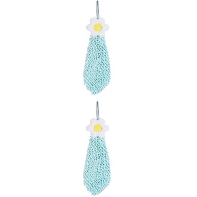 REGALWOVEN Chenille Soft Absorbent Flower Hanging Hand Towels for Bathroom 2 Pcs