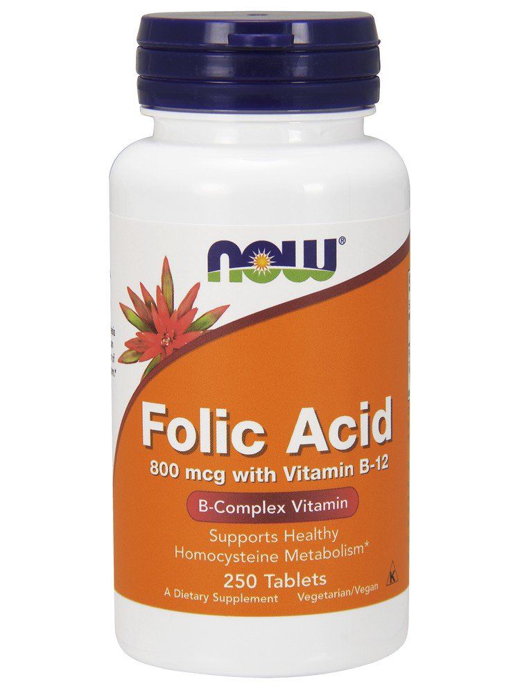Folic Acid with B12 800mcg by Now Foods  -  250 Tablet, 1 of 2