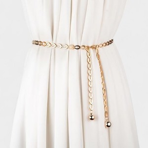 Anna-Kaci Women's Chain Belt with Oval Link Design and Hanging Ball Accents 49x0.4in - 1 of 3