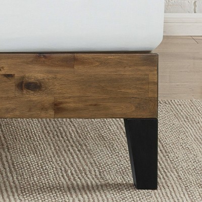 King Brown Wood Platform Bed Frame with Headboard and Slats