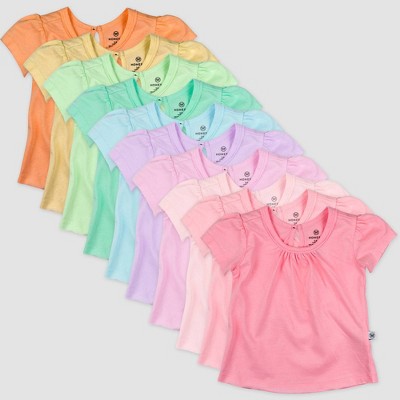 Honest Baby Girls' 10pk Rainbow Organic Cotton Puff Sleeve T-Shirt - Newborn
