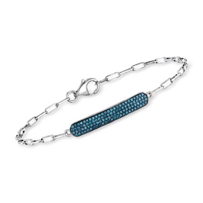 Ross-Simons 0.32 ct. t.w. Blue Diamond Paper Clip Link Bar Bracelet in Sterling Silver