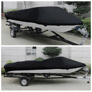 Unique Bargains 210D Trailerable Boat Cover Waterproof Fishing Ski Bass Speedboat V-shape Black - 1 of 4