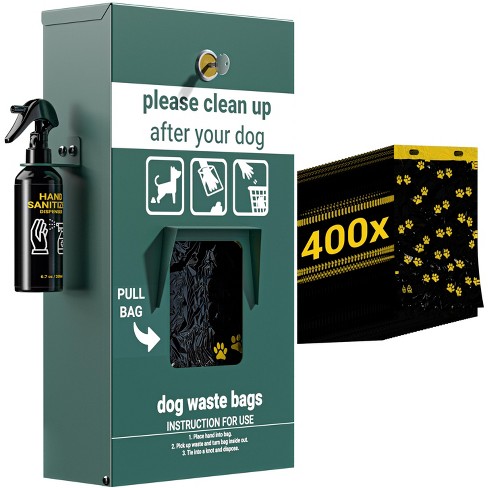 Poop bag dispenser outlet with hand sanitiser