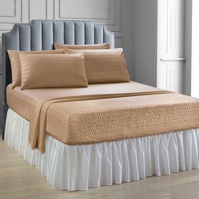 BrylaneHome 6 Piece Microfiber Bedtite; Damask Stripe Sheet Set