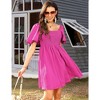 WhizMax Women Summer Smocked Mini Dress Lantern Short Sleeve Square Neck Ruffle A Line Swing Flowy - 4 of 4