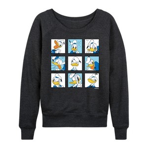 Women's - Disney - Donald Grid Lightweight French Terry Wide Neck Long Sleeve Shirt - 1 of 4