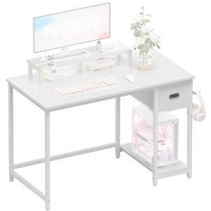 Itopfox Computer Desk with Monitor Stand, Home Office Desk with Storage Drawer, Study Table for Bedroom, Writing and Work Desk, White - 1 of 4