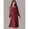 Seta T Women's Mesh Puff Long Sleeve U-neck Pleated Ribbed Knit Midi Sweater Dress - 2 of 4