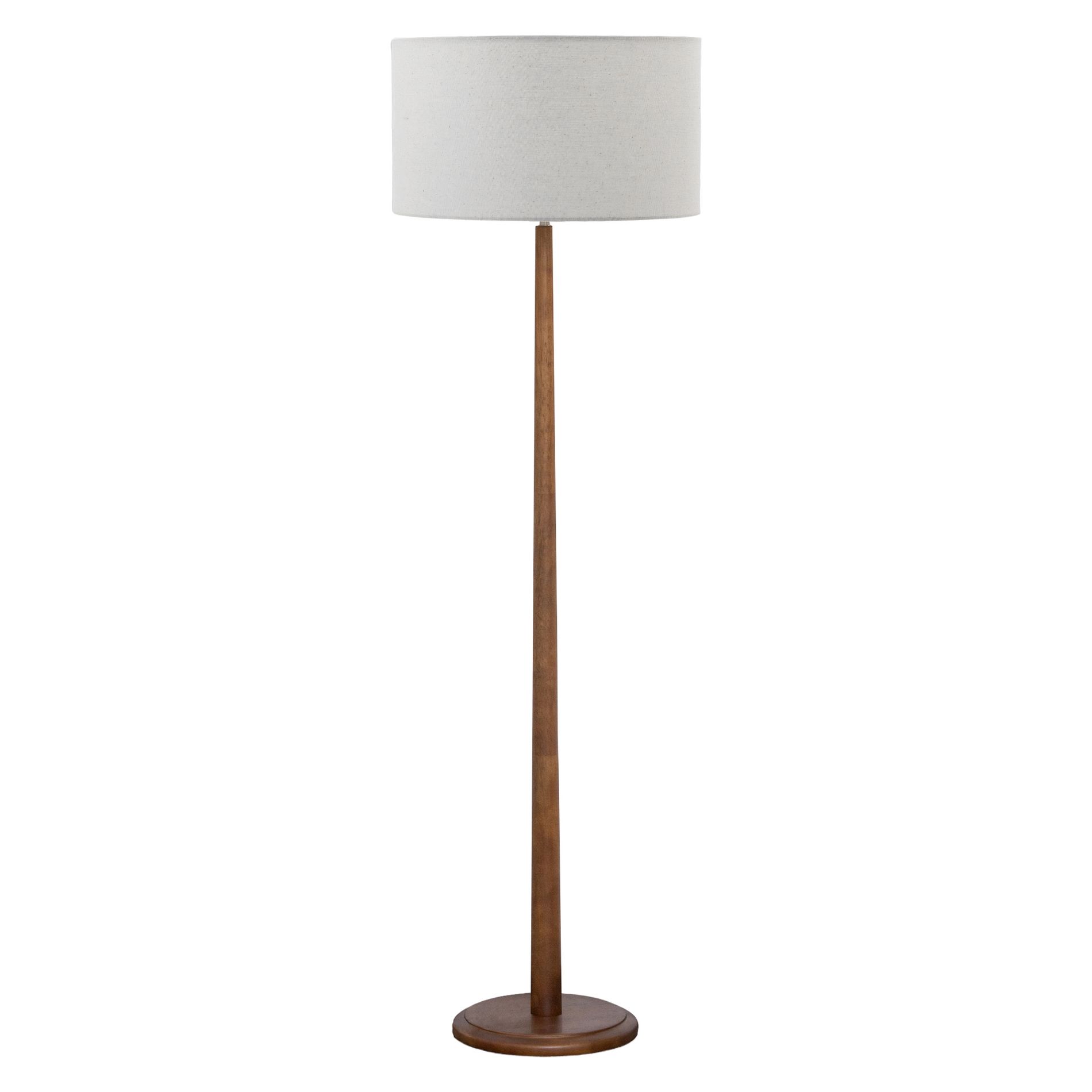 61" Walnut Wood Standing Floor Lamp with Linen Drum Shade, Modern Accent Light for Living Room, Bedroom, Hallway & Study,Foot Step ON/OFF Switch