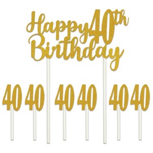 Beistle Happy  40th  Birthday Cake Topper, 6" x 8.25", (2/Pkg) Gold - 1 of 1