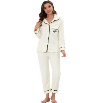 Cheibear Womens Flannel Pajama Sets Winter Cute Printed Long Sleeve  Nightwear Lounge Sleepwear Pink X Small : Target