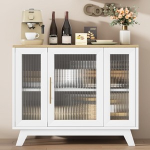 Retro Buffet Cabinet w/Fluted Glass Doors, 36" Kitchen Storage Sideboard, Multifunctional Coffee Bar Cabinet w/Adjustable Shelves for Dining Room - 1 of 4