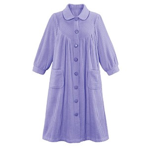Collections Etc Plush Fleece Button Front Robe with Pockets, Collar - 1 of 4