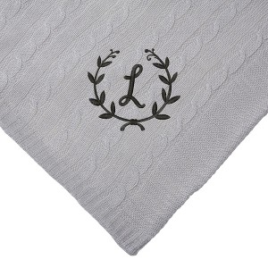 Personalization Mall Floral Wreath Initial Cable Knit Throw Blanket, Grey, 50"x60" - 1 of 1
