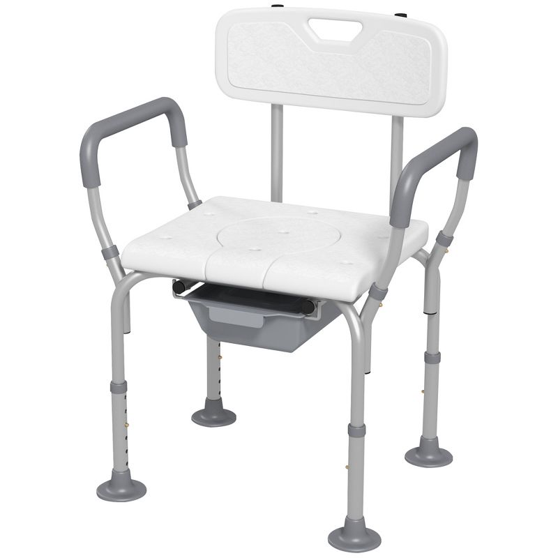 HOMCOM 3-in-1 Shower Chair with Back and Arms, Height Adjustable Bedside Commode, Raised Toilet Seat for Seniors, Disabled, 4 of 7