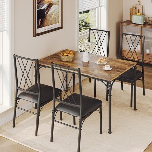 5-Pc Dining Set w/4 Chairs, Metal & Wood Rectangular Table for Kitchen, Dining Room | Modern Style - 1 of 4