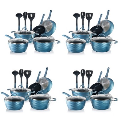 Nutrichef Metallic Ridge Line Nonstick Cooking Kitchen Cookware Pots And Pan  Set With With Lids And Utensils, 12 Piece Set, Gray (4 Pack) : Target