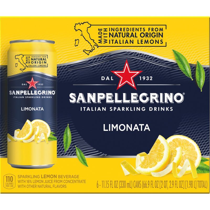 Sanpellegrino Lemon Italian Sparkling Beverage - 6pk/11.15 fl oz Cans, 1 of 9