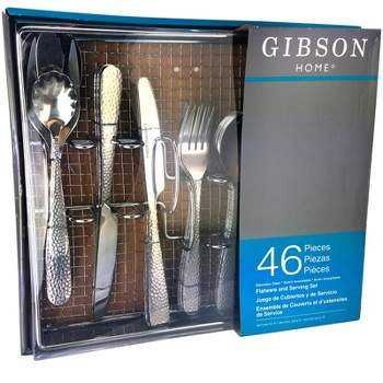 Gibson Hammered 46 Piece Flatware Set with Wire Caddy