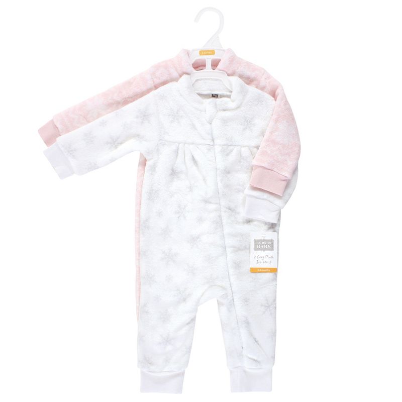Hudson Baby Infant Girl Plush Jumpsuits, Snowflakes, 3 of 6