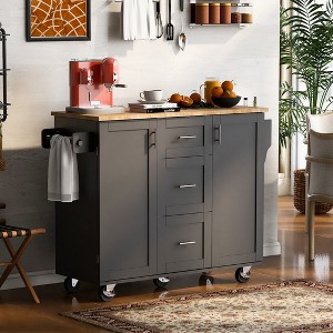 Kitchen Island, with Storage Rack, Drawers, Spice Rack & Towel Rack, for Dining, Kitchen & Barbecue - 1 of 4