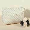 Unique Bargains Cotton Large Aesthetic Cute Floral Pattern Makeup Bag Beige  1 Pc