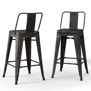 Industrial Metal Counter Stool with Curved Slatted Back, Footrest, and Cross Brace, Set of 2 for Kitchen, Bar, or Condo - 1 of 4