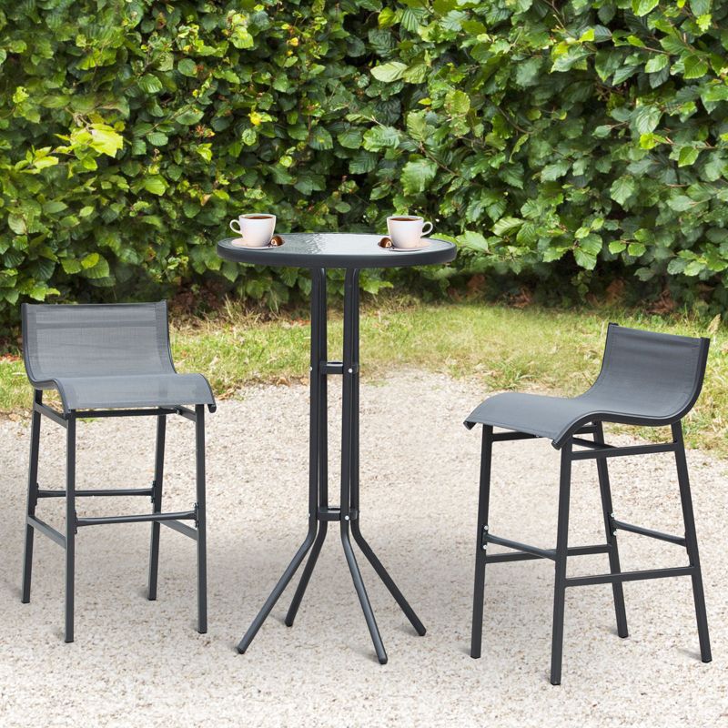 Outsunny 3 Piece Bar Height Outdoor Bistro Set for 2, Round Patio Pub Table 2 Bar Chairs with Comfortable Design & Durable Build, Charcoal Gray, 3 of 7