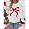 Garvee Womens Bow Knit Sweater Crew Neck Long Sleeve Knitted Pullover Contrast Trim Knitwear - 3 of 4
