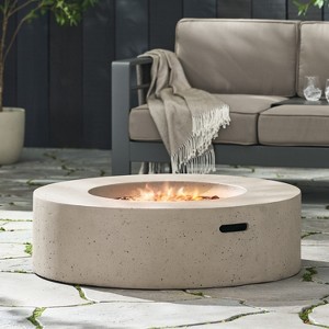 VYNXARIA Outdoor 50000 BTU Round MgO Concrete Propane Fire Pit, Light Grey (Tank Cover not Included) - 1 of 4