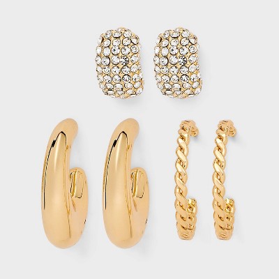 Crystal Twist and Puffy Earring Set 3pc - Wild Fable™ Gold