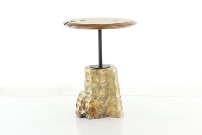 Eco-Friendly Teak Wood Round Accent Table with Metal Base